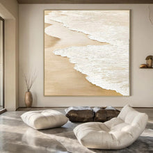 Load image into Gallery viewer, White Waves on Beige Abstract Canvas Painting, Suited for Coastal - Themed Nursery &amp; Relaxing Spa LargeART1101
