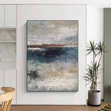 Load image into Gallery viewer, Oversized Gray - Blue Seaside Abstract Art for Beach House &amp; Nautical Café LargeART0471
