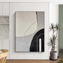 Load image into Gallery viewer, “Textured Shape Interplay” - Grey, Black, White Abstract Art on Canvas DKH1139

