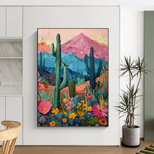 Load image into Gallery viewer, “Colorful Desert Landscape” - Pink, Blue, and Green Nature Art on Canvas DKH1402
