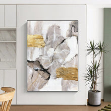 Load image into Gallery viewer, “Neutral Abstract with Gold Accents” - Grey, White, Gold Abstract Art on Canvas DKH1301
