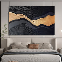 Load image into Gallery viewer, Black and Gold Wave Abstract Art for Luxury Bedroom &amp; Opulent Dining Room DKH149
