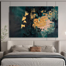 Load image into Gallery viewer, Dark Green with Gold &amp; Pink Accents Abstract Painting for Luxury Living Room &amp; Sophisticated Hotel Lobby DKH262
