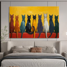 Load image into Gallery viewer, Colorful Cats “Rainbow Feline Row” Painting on Canvas, Whimsical Pet Art DKH838
