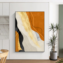 Load image into Gallery viewer, “Orange, Gold &amp; Neutral Curves” - Luxe Abstract Art on Canvas DKH1517
