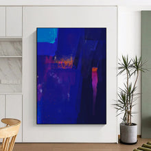Load image into Gallery viewer, Deep Blue Abstract Painting with Orange Highlights, Perfect for Modern Living Room &amp; Night - Themed Bar LargeART1820
