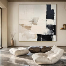 Load image into Gallery viewer, Hand - painted Substantial Beige - Black Geometric Abstract Acrylic Art for Modern Offices LargeART0130
