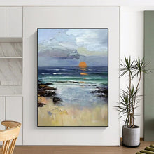 Load image into Gallery viewer, Blue &amp; Orange Coastal Abstract Painting, Ideal for Beach House Living Room &amp; Relaxing Bedroom LargeART2115
