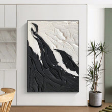 Load image into Gallery viewer, “Textured Black &amp; White Peaks” – Thick black impasto, white textured “mountains” DTP395
