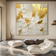 Load image into Gallery viewer, Grand Hand - painted Cracked White and Gold Textures Acrylic Art for Luxe - Themed Dining Rooms LargeART0216
