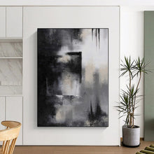 Load image into Gallery viewer, Hand - painted Substantial Black - White Abstract Silhouette Acrylic Art for Modern Studies LargeART0076
