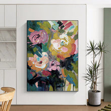Load image into Gallery viewer, “Bold Colorful Floral Expression” - Pink, Orange, Green Flower Art on Canvas DKH1355
