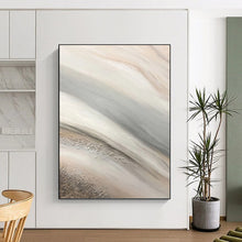 Load image into Gallery viewer, “Flowing Beige and Grey with Silver” - Beige, Grey, Silver Abstract Art on Canvas DKH1215

