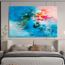 Load image into Gallery viewer, Blue - Pink Abstract Floral Painting - Ideal for Coastal Bedroom &amp; Romantic Restaurant DKH030
