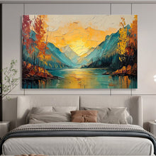 Load image into Gallery viewer, Mountain Sunset “Golden Valley” Painting on Canvas, Impasto Landscape Art DKH861
