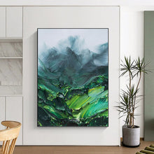 Load image into Gallery viewer, “Textured Green Mountains” Abstract Impasto Landscape Painting on Canvas, Lush Nature Art DKH944

