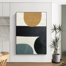 Load image into Gallery viewer, “Multicolor Ribbed Shapes Collage” - Black, Beige, Blue Abstract Art on Canvas DKH1177
