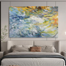 Load image into Gallery viewer, Colorful Swirl Abstract Painting with Blue, Yellow, and Green for Bohemian Living Room &amp; Art Café DKH291
