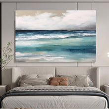 Load image into Gallery viewer, Layered Blue Ocean Waves Under Cloudy Sky Abstract acrylic painting DLZ051
