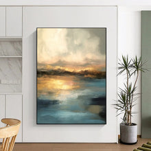 Load image into Gallery viewer, Golden - Hued Sunset Abstract Painting, Perfect for Relaxing Living Room &amp; Romantic Bedroom LargeART1940
