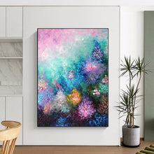 Load image into Gallery viewer, Hand - painted Oversized Colorful Floral Abstract Acrylic Art for Feminine Living Rooms LargeART0065
