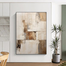 Load image into Gallery viewer, “Neutral Patchwork Abstract” - Beige, Grey, Brown Abstract Art on Canvas DKH1310
