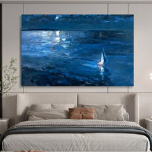 Load image into Gallery viewer, Hand - painted Large - sized Night Sky with Sailboat Acrylic Art for Serene Bedrooms LargeART1784
