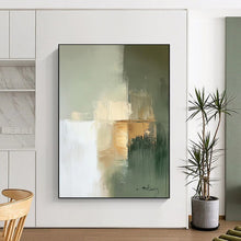 Load image into Gallery viewer, Green &amp; Gold Abstract Geometric Painting, Ideal for Minimalist Bedroom &amp; Chic Office LargeART2081
