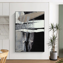 Load image into Gallery viewer, Monochrome Layered Mystery – Black, White, and Beige Textured Abstract DTP193
