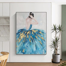Load image into Gallery viewer, “Elegant Ballerina” - Blue, Gold, and White Figurative Art on Canvas DKH1414

