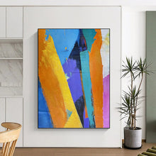 Load image into Gallery viewer, “Geometric Color Block Abstract” - Blue, Orange, Purple Abstract Art on Canvas DKH1343
