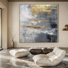 Load image into Gallery viewer, Gray &amp; Gold Textured Abstract Canvas Painting, Suited for Minimalist Bedroom &amp; Sophisticated Lounge LargeART1260
