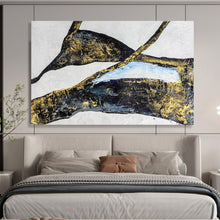 Load image into Gallery viewer, Black, Gold &amp; Blue Abstract Painting - Ideal for Luxury Living Room &amp; Modern Office DKH011
