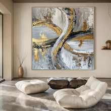 Load image into Gallery viewer, Gray, Gold &amp; Black Abstract Loops Canvas Painting, Great for Industrial - Glam Bedroom &amp; High - End Bar Lounge LargeART1251

