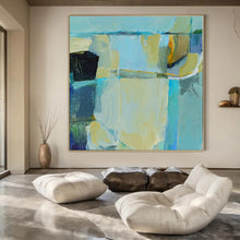 Load image into Gallery viewer, Blue &amp; Yellow Abstract Canvas Painting, Ideal for Coastal Home Office &amp; Bright Modern Kitchen LargeART1308
