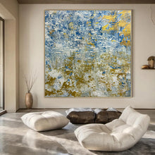 Load image into Gallery viewer, Blue and Gold Textured Abstract Canvas Painting, Ideal for Coastal Living Room &amp; Elegant Office LargeART1224
