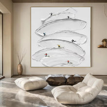 Load image into Gallery viewer, White Textured Abstract with Skiers, Ideal for Winter - Lover’s Bedroom &amp; Adventure - Themed Hallway LargeART1360

