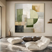 Load image into Gallery viewer, Green &amp; Gray Geometric Abstract Painting, Perfect for Modern Minimalist Home &amp; Calm Office LargeART1451
