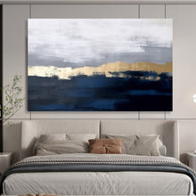 Load image into Gallery viewer, Blue and Gold Abstract Painting on Canvas - “Coastal Horizons” DKH784
