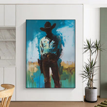Load image into Gallery viewer, “Shadowed Cowboy Silhouette” – Atmospheric Figure Painting with Muted Tones DTP102
