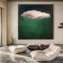 Load image into Gallery viewer, Pink Cloud on Green Abstract Painting, Suited for Eclectic Bedroom &amp; Whimsical Garden Room LargeART1442
