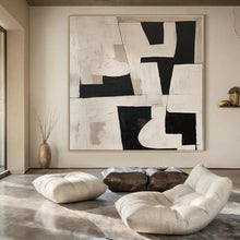 Load image into Gallery viewer, Black &amp; White Geometric Abstract Painting, Ideal for Modern Office &amp; Monochrome Living Room LargeART1364
