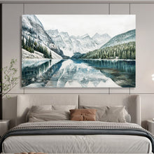 Load image into Gallery viewer, “Snow - Capped Mountains and Lake Reflection” - Winter Landscape Abstract Acrylic, Ideal for Lodge and Study DLZ221

