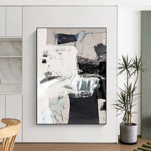Load image into Gallery viewer, Collage - Like Abstract Intrigue – Gray, Black, White, and Blue Mixed - Media Abstract DTP194
