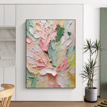 Load image into Gallery viewer, “Pastel Floral Impasto” - Soft Pink, Green, and Yellow Flower Art on Canvas DKH1397
