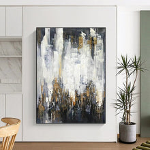 Load image into Gallery viewer, Oversized Gray - Gold Abstract Cityscape Acrylic for Sophisticated Hallway LargeART0299
