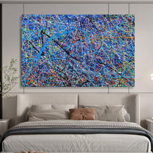 Load image into Gallery viewer, Hand - painted Blue Background Colorful Lines Acrylic Art for Creative Studio Spaces LargeART1726
