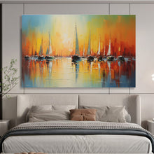 Load image into Gallery viewer, Sailboat Sunset “Vibrant Harbor” Painting on Canvas, Luminous Maritime Art DKH864

