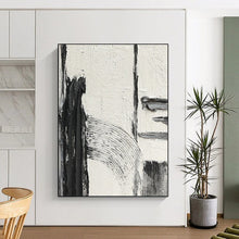 Load image into Gallery viewer, “Textured Intersection” – Thick black, gray, and white strokes, intersecting forms on textured white DTP386
