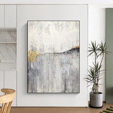 Load image into Gallery viewer, “Abstract Grey Landscape with Gold Blossoms” - Grey, Gold Abstract Art on Canvas DKH1173
